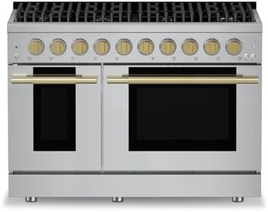 Hauslane 48" Gas Range Stainless Steel, 8 Burners up to 20,000 BTU 6.7 cu. ft., Double Convection Oven with 5 Rack Positions, 5-Year Warranty, Convertible NG/LP Cool-Touch Triple-Layer Door