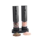 InstaCuppa Rechargeable Electric Salt and Pepper Grinder Set, 201 Stainless Steel Body with Ceramic Burr, 5 Grind Settings, USB Type-C Charging & Transparent PC Refill Chamber, Black