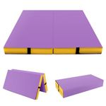 COSTWAY 4FT Folding Gymnastics Mat, 10cm Thick Foam Tumbling Mats with Carry Handles, Home Practice Exercise Floor Mat (Purple, 120 x 120 x 10 cm)