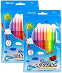 BAZIC Products Fine Line 10 Colors Washable Markers, Thin Tip Coloring Marker Non Toxic, for Art School Supplies, Drawing Gift (10/Pack), 2-Packs