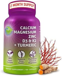 Plant-Based Calcium 500mg (Aquamin) - Vegan Calcium Magnesium Zinc D3 + Vitamin K2, Organic Turmeric & BioPerine - Supports Enhanced Bone Health & Strength for Women and Men - 180 Count