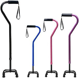 Honmido Quad Walking Cane Adjustable Stick Men & Women and Seniors - Lightweight & Sturdy with 4-Pronged Base for Extra Stability Balance,Self Standing Foam Padded Offset Handle for Soft Grip(Black)