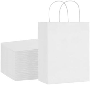 50 Pcs Gift Bags with Handles 21x11x27cm White, Kraft Paper Bags Eco-Friendly, Small Bags For Gifts, Business, Shopping, Birthday, Retail Merchandise Bags