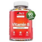 Vitamin B Complex Gummies for Adults & Kids (12+) - 90 Vegan Gummies - Tropical Fruit Flavour - High Strength Vitamin B2, B3, B5, B6, B8, B12, Folic Acid, Zinc & Iodine - Nu U Nutrition