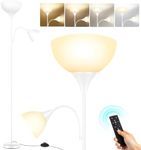 OUTON Floor Lamps for Living Room, Mother and Child Lamp with Remote Control, Uplighter Floor Lamp with Reading Lamp, Dimmable & 3000K-6000K Color Temperatures, Tall Standing Lamp for Bedroom, Office