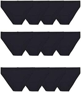 Fruit of the Loom Women's Eversoft Cotton Bikini Underwear, Tag Free & Breathable, Cotton Stretch - 12 Pack - Black, 10