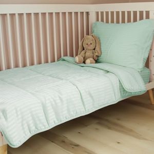 ZPECC Toddler Bedding Set - 4 Piece Soft Crib Bedding Set for Boys and Girls, Includes Toddler Comforter Flat Sheet Fitted Sheet and Pillowcase, Green Stripe