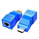 AdzMozi® HDMI Extender,HDMI to RJ45 Network Cable Extender Converter Repeater Over cat 5e / 6 1080p up to 30m Extender for HDTV PS4 STB 4K 2K (Pack of 2)