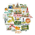 Navy Peony Retro Florida State Travel Stickers (31pcs) - Watercolor, Waterproof, America Vacation Stickers for Scrapbooks, Journals, Suitcase