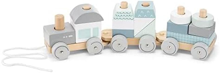 Navaris Jouet Train en Bois - Jeu Train 38 x 8 x 10,5 cm avec 3 Wagons et 17 pièces - pour bébés Enfants Filles garçons de Plus de 18 Mois