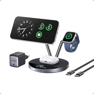 Anker Prime MagSafe - Caricatore 3 in 1, certificato Qi2, 25 W, con Smart Display e raffreddamento attivo TEC, per iPhone 17, Apple Watch, AirPods e molto altro ancora