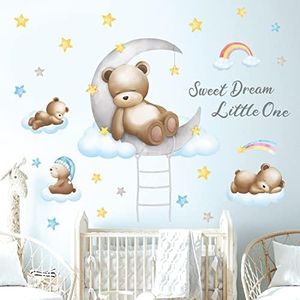 DECOWALL SG2-2310 Bear on Clouds Wall Stickers Decals Kids Baby Room décor Sweet Dream Little One Nursery boy Teddy Star Moon Rainbow Removable for Girls Bedroom Living Art Toddler Childrens
