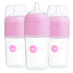 PopYum 9 oz Pink Anti-Colic Formula Making/Mixing/Dispenser Baby Bottles, 3-Pack (with #2 nipples)