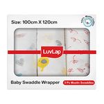 LuvLap 100% Cotton Muslin Baby Swaddle Set, Pack of 3, Size-120cm x 100cm (47"x39"), Hearts Birds Printed on White, 0-18 Month+, Printed Mulmul Muslin Swaddle Wrap for New Born Baby