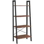 VASAGLE Ladder Shelf, 4-Tier Bookshelf, Bookcase, for Living Room, Bedroom, Kitchen, Home Office, Industrial Style, Steel Frame, Hazelnut Brown and Black LLS044B03