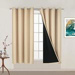 Yakamok Beige 100% Blackout Curtains Energy Saving Thermal Insulated 2 Thick Layers Completely Blackout Drapes with Black Liner for Bedroom (52Wx54L, Beige, 2 Panels)