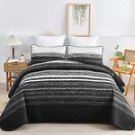 DJY Black Striped Quilt Set Queen Size, Boho Stripe Patchwork Bedspread Coverlet Set Soft Microfiber Quilt Bedding Set 3 Pieces for All Season(90"x96")