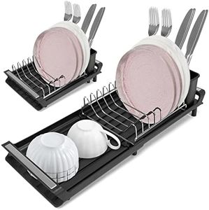 Expandable Dish Rack 28cm - 48cm Dish Drying Rack with Removable Cutlery Holder Anti Rust Compact Kitchen Drainer Storage Organizer for Dishes Plates Utensils Bowls Cups