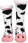 BSTcentelha Women Slipper Socks Super Soft and Warm Fleece Lined Socks Stripe Cute Animals Winter Socks for Women and Girls … (Pink Cow)