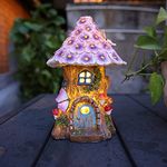 AnnaStore Fairy Garden House Solar Fairy Houses, Outdoor Purple Mushroom Ornaments Decor, Figurines Miniatures Fairies, Light Up Garden Statue Decoration Jardin for Patio Home Outside