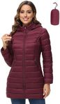 ROYAL MATRIX Women's Packable Puffer Jacket Lightweight Puffer Coat with Hood Long Winter Warm Travel Puffer Jackets, Wine Red, Small