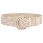 SUOSDEY Rattan Braided Belt for Women, Wide Waist Belt for Dress Woven Boho Belt with Semi-circle Buckle beige