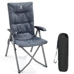 EVER ADVANCED Luxury Camping Chairs for Adults Heavy Duty High Back Oversized Folding Garden Chair Comfy Padded 6cm Loadable 150kg Camp Adjustable Dining Chairs 4-Position Recliner Deck Stool Grey