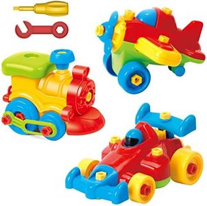 Take Apart Toys Set - Airplane, Train, Racing Car - STEM Learning Construction Tools for Kids 3-6+