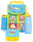 CoComelon Lunch Box 3 Piece Set for Kids | Boys Girls Blue Yellow JJ Insulated Bag, Water Bottle & Snack Pot Merchandise