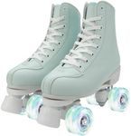 XUDREZ Women Roller Skates Girls Roller Derby Skates Adult Skates Shoes Mint Green Four-Wheel RollerSkates for Beginner Outdoor Indoor (Green and white white flash heel,42)