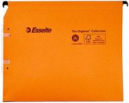 Esselte Dual Lateral Suspension Files, A4, 15mm Capacity, Pack of 25 Connectable Files, Tabs Included, Orange, Orgarex Range, 21628