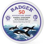 Badger Biodegradable Sunscreen in Metal Tin, SPF 50 Zinc Oxide Sunscreen with 98% Organic Ingredients, Reef Safe, Broad Spectrum, Water Resistant, Unscented, 2.4 oz