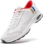 UOFEIY Men's Golf Shoes Spikeless Professional Air Cushion Golf Shoes Casual Walking Travel Breathable Sneakers White&Red 7.5