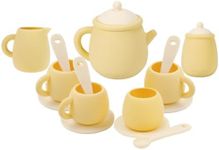 MCGMITT Toy Tea Set, Silicone Tea Party Set for Little Girls Boys, 15 Pcs BPA Free Dishwasher Safe Pretend Tea Set for Toddlers Kids Age 3-6, Non Breakable Cute Toy Kitchen Accessories for Children