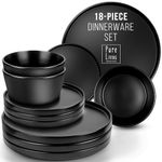 18 Piece Black Dinner Sets for 6 People - Cool Urban Style Stoneware Dinner Set for 6 - Dishwasher & Microwave Safe Plates and Bowls Set for 6 - Dinnerware Sets by Pure Living in Matte Black