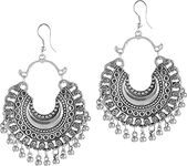 Zeniso® Ethnic Vintage Stylish Silver Earrings With Ghungrus For Women And Girls - Traditional Bold Fancy Fashion Earrings Alloy Drops & Danglers, Earring Set