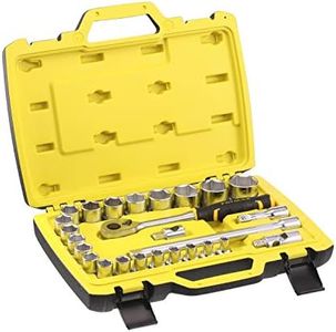 Stanley FMMT82685-1 Coffret De 21 Douilles ½’’ + Cliquet 120 Dents + 2 Rallonges + 1 Cardan + 1 Poignée Coulissante - Coffret Compact Et Résistant Avec Attaches Métal - 26 Pièces - Gamme FATMAX