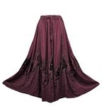 Women's Bohemian Gothic Embroidered Velvet Flared Side Pockets Elastic Waistband Drawstring Long Maxi Skirt One Size 14 16 18 20 22 (Plus Size, Burgundy)