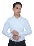 ERAZOR Men's Slim Fit French Cuff Cotton Shirt with Cufflinks (White) (X-Large)