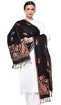 Weavers Villa Soft Viscose Kaju Buty Design Winter Stoles, Shawls (Black), 70cm X 200cm