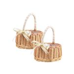 Flower Girl Basket Set of 2, Small Wicker Basket with Handle Boho Rustic Rattan Flower Girl Baskets for Weddings Bow Decorative Wedding Basket for Flower Girl