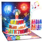 Mozmmhi Birthday Cards Gift, 3D Pop Up Music Fireworks Happy Birthday Cards with Blowable Birthday Cake, LED Lights Greeting Cards for Women Men Mom Kids