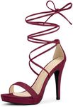 Allegra K Women's Platform Stiletto Heels Burgundy Lace Up Sandals - 8.5 M US