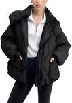 Flygo Womens Hooded Oversized Puffer Jacket Zip up Quilted Down Long Sleeve Winter Warm Hoodies Coat(Black-M)