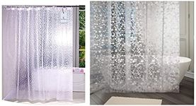 Kuber Industries Polyvinyl Chloride Solid Semi Sheer Shower Curtain, Transparent, 1 Piece Curtain and 8 Pieces Rings & 0.20Mm PVC Ac Transparent Curtain in 3D Coin Design