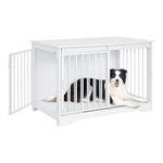 Hzuaneri Dog Crate Furniture, 100 cm Double Door Dog Crate with Barn Door, Dog Kennel Indoor, End Side Table Wooden Dog Crate for Small Medium Large Dog, Anti-Chew Anti-Escape, White