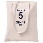 CENTRIX Natural tote Cotton 5 pack 15 X 16 inch reusable grocery bags, 5.5 oz cotton canvas tote, eco friendly super strong washable great choice for promotion Branding and Gift