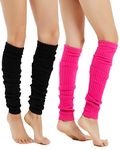 Kayhoma Extra Soft Over the Knee High Leg Warmer, Artificial Wool Thigh High Leg Warmers, Black&fuschia, One Size