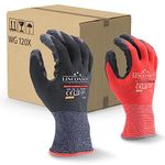 LINCONSON 12 Pack Safety Performance Series Construction Mechanics Wrinkle Latex Work Gloves (Black & Red, Small (12 Pairs))