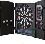 Fat Cat Mercury Electronic Dartboard, Built In Cabinet Doors With Integrated Scoreboard, Dart Storage For 6 Darts, Dual Display In Two Colors, Compact Target Face For Fast Play